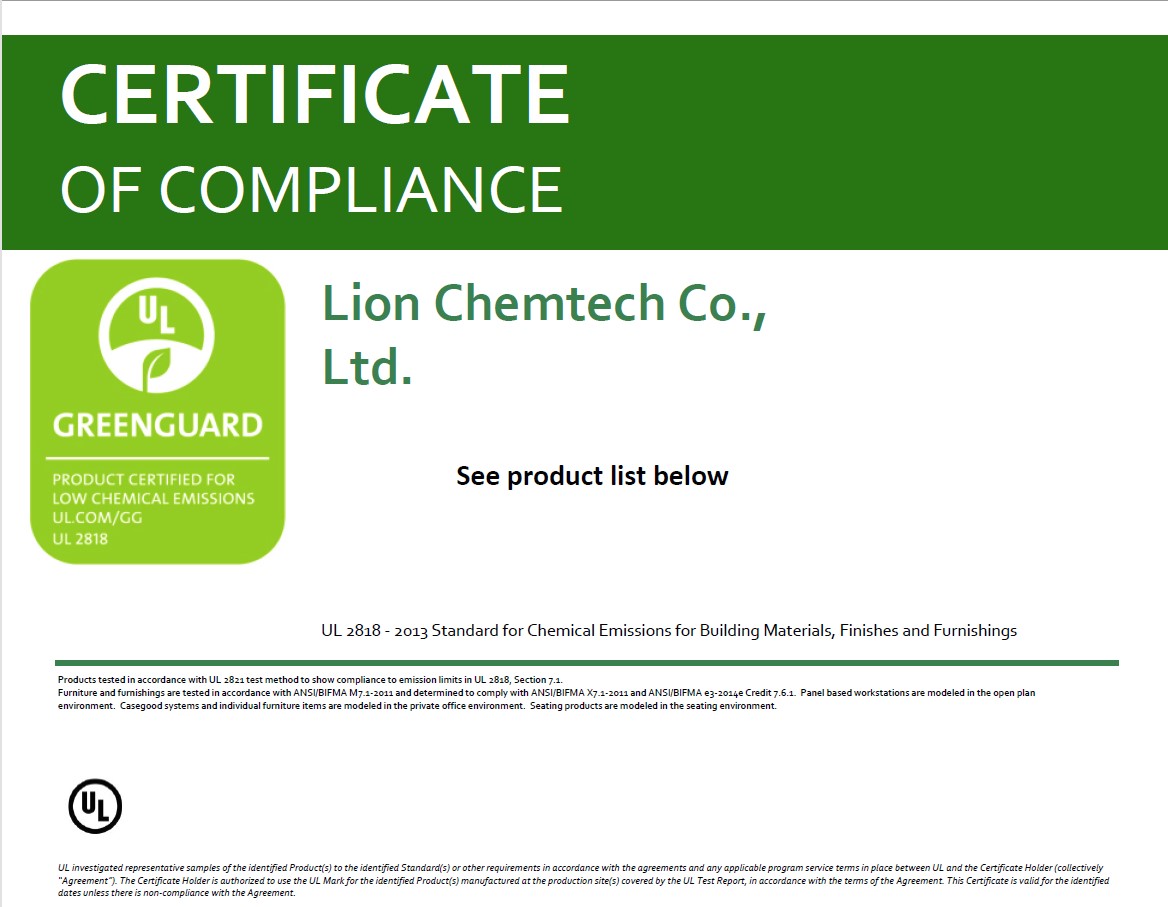 GRANDEX. Greenguard and Greenguard Gold compliance certificates